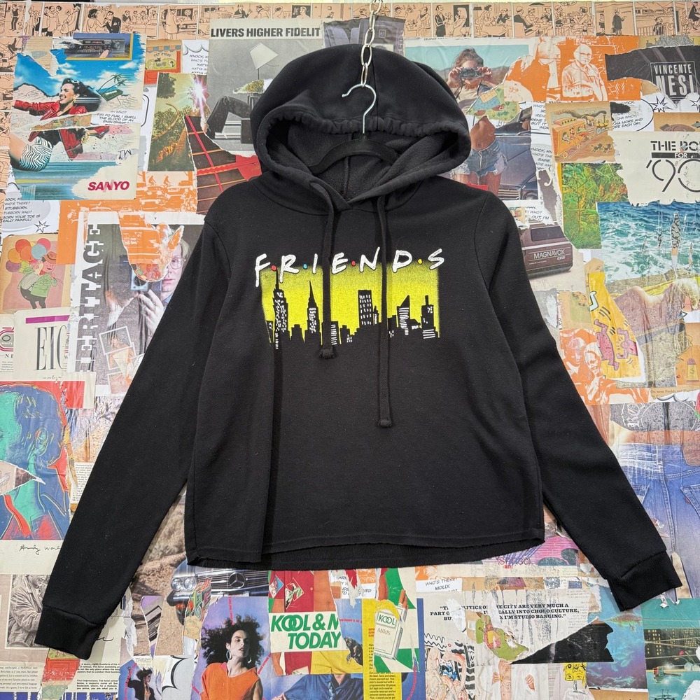 Friends TV Show Black Hoodie Sweatshirt Yellow Skyline Graphic Women's‎ Large